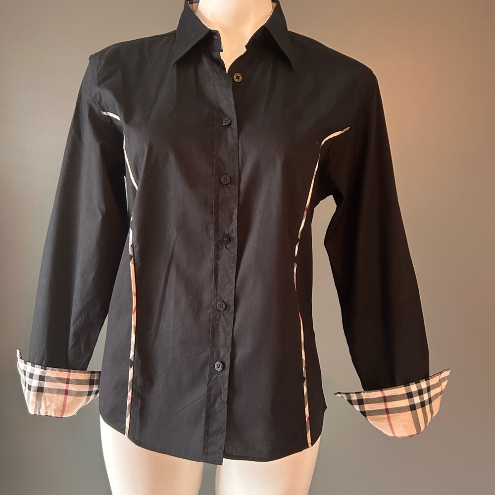 Burberry Black Button-Down Shirt with Plaid Details